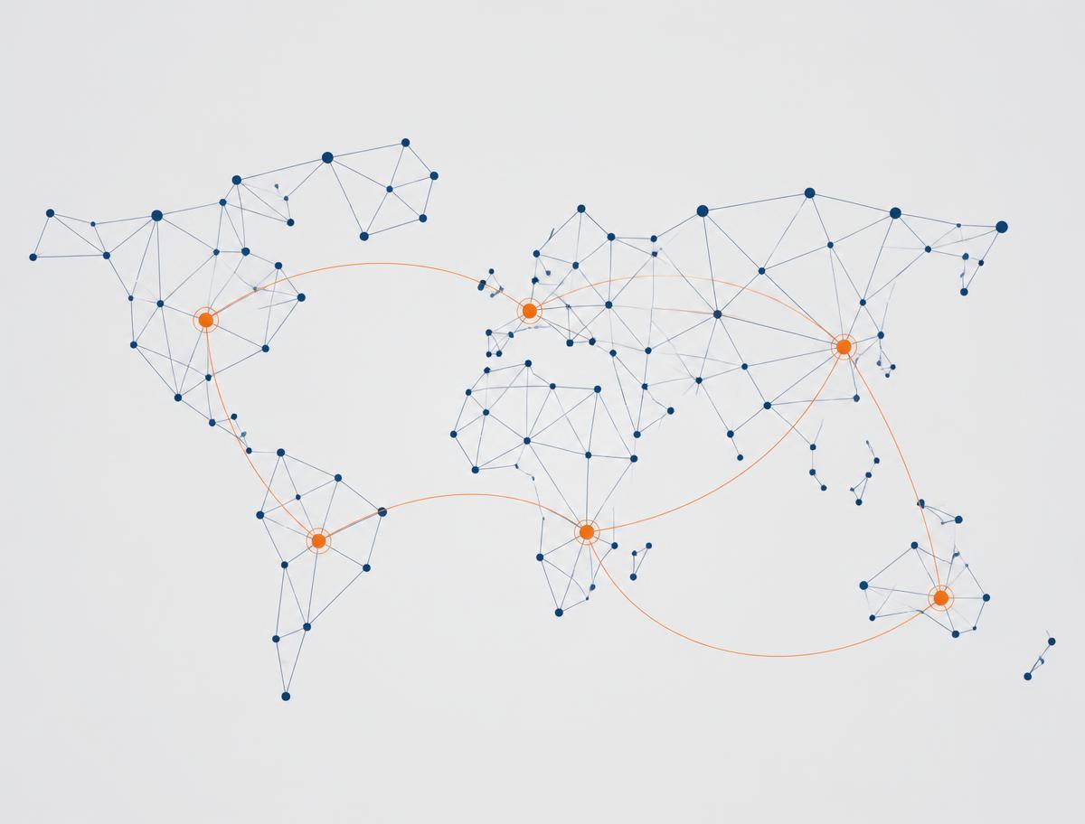 Abstract network diagram of connected markets and commercial routes